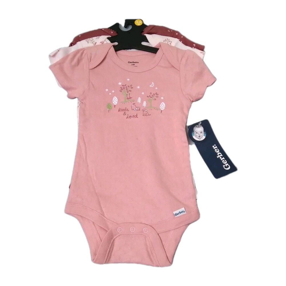 Gerber Onepiece Bodysuits Size 3 6m Baby Girls Lot Pinks Nature Moon Stars Puppy